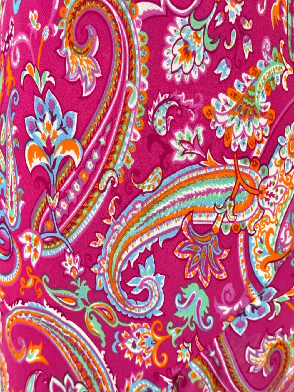 Chaps Y2K Hot Pink Paisley Floral Asymmetrical Ruffle Midi Skirt Elastic Waist - Picture 3 of 9